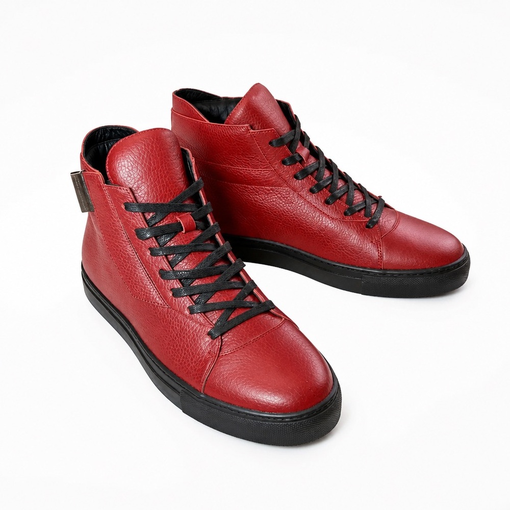 Jordan Alexander Men's Red Soft Leather High-Top Comfort Sneakers - Black Sole